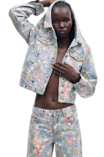 Jacheta denim imprimata floral