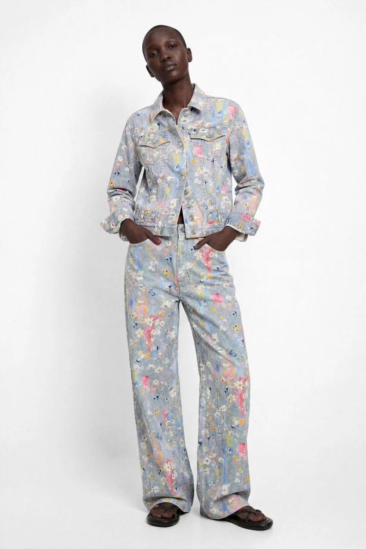 Jacheta denim imprimata floral