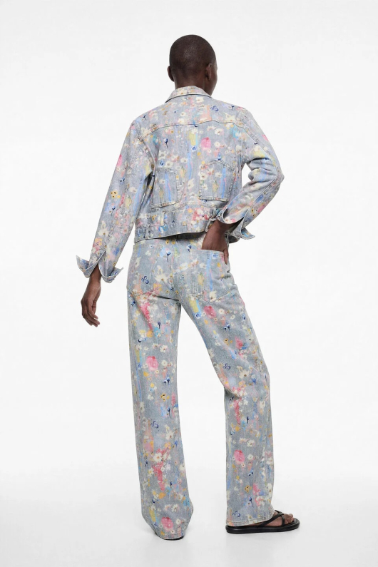 Jacheta denim imprimata floral