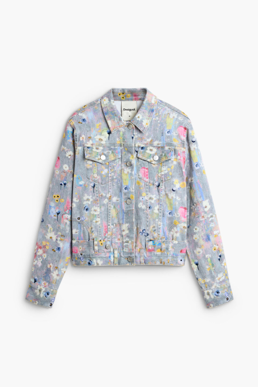 Jacheta denim imprimata floral