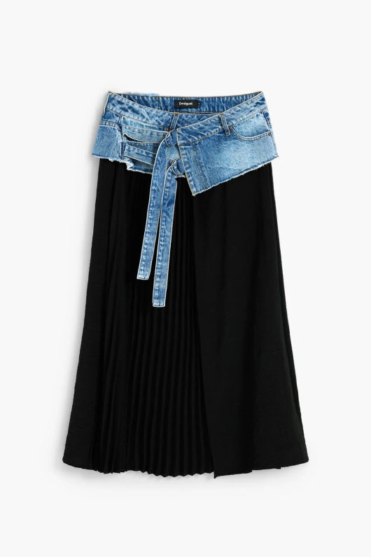 FUSTA LUNGA, NEAGRA CU BETELIE DIN DENIM