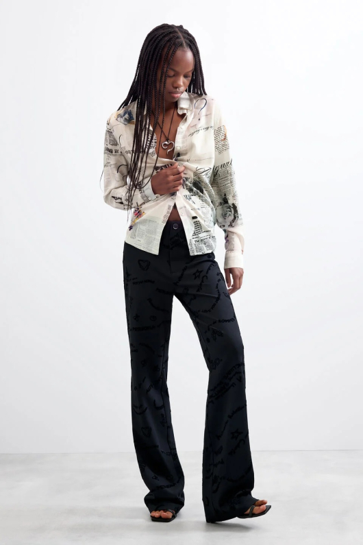 PANTALONI NEGRI CU PRINT TEXT