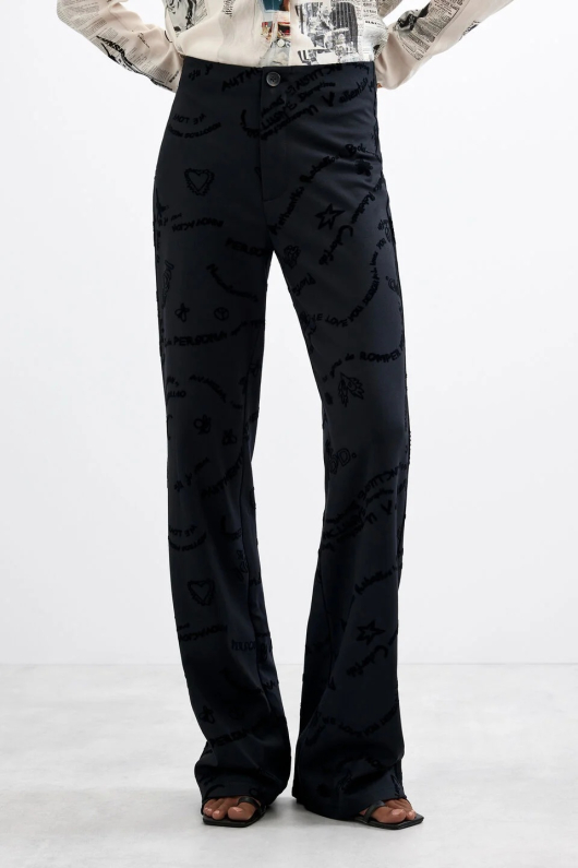 PANTALONI NEGRI CU PRINT TEXT