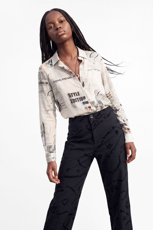 PANTALONI NEGRI CU PRINT TEXT