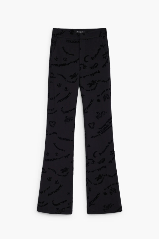 PANTALONI NEGRI CU PRINT TEXT