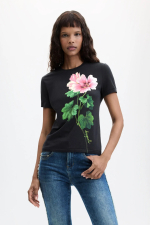 TRICOU NEGRU CU PRINT FLORAL