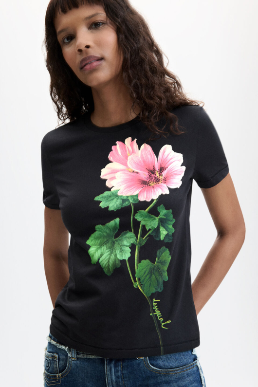 TRICOU NEGRU CU PRINT FLORAL