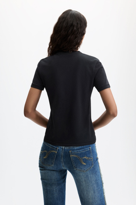 TRICOU NEGRU CU PRINT FLORAL