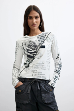 BLUZA ALBA CU PRINT NEWSLETTER