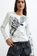 BLUZA ALBA CU PRINT NEWSLETTER