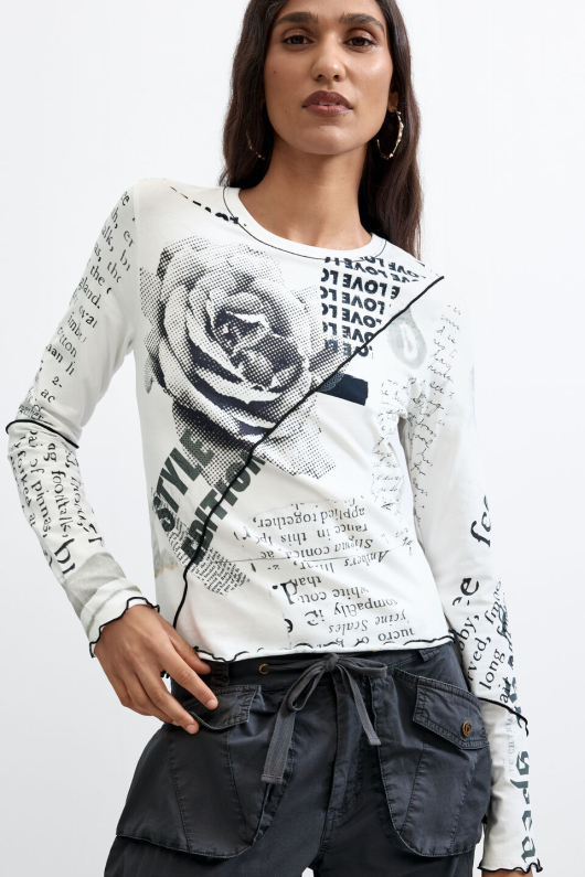 BLUZA ALBA CU PRINT NEWSLETTER