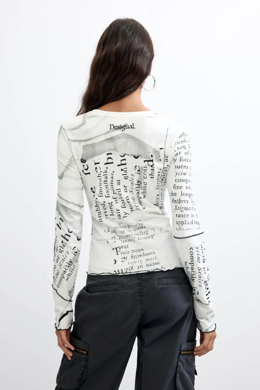 BLUZA ALBA CU PRINT NEWSLETTER