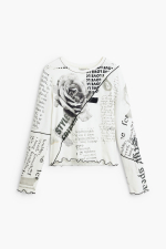 BLUZA ALBA CU PRINT NEWSLETTER
