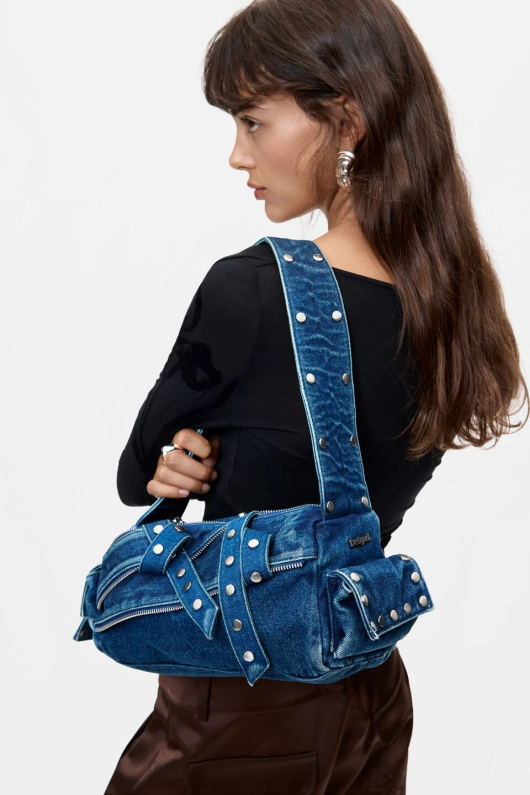 GEANTA DENIM CU FERMOARE APLICATE