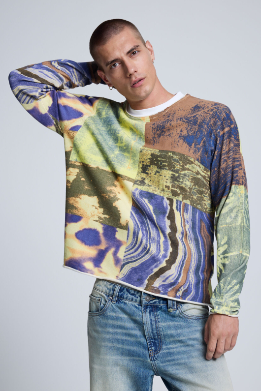 Pulover imprimat patchwork