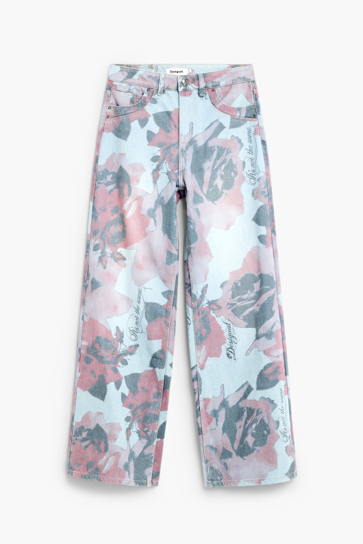 Pantaloni din denim cu imprimeu cu croiala evazata