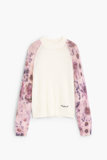 Pulover crem, cu imprimeu floral pe maneci
