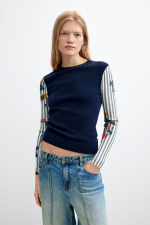 PULOVER BLEUMARINE CU PRINT FLORAL PE MANECI
