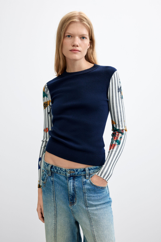 PULOVER BLEUMARINE CU PRINT FLORAL PE MANECI