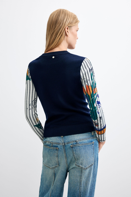 PULOVER BLEUMARINE CU PRINT FLORAL PE MANECI