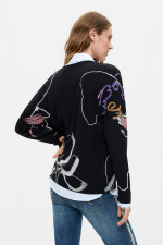 Pulover negru, subtire imprimat
