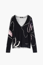Pulover negru, subtire imprimat