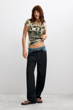 PANTALONI NEGRI CU BETELIA DIN DENIM