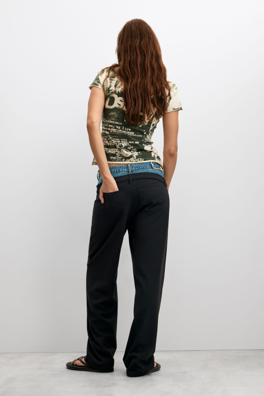 PANTALONI NEGRI CU BETELIA DIN DENIM