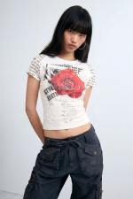 TRICOU ALB CU PRINT FLOARE