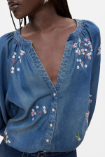 ROCHIE DENIM CU BRODERIE FLORALA