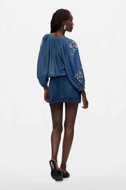 ROCHIE DENIM CU BRODERIE FLORALA