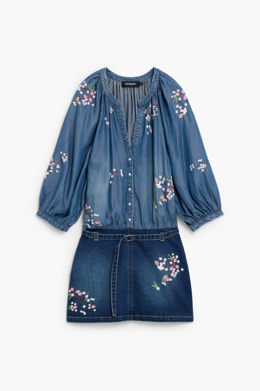 ROCHIE DENIM CU BRODERIE FLORALA