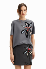 TRICOU GRI CU PRINT FLOARE