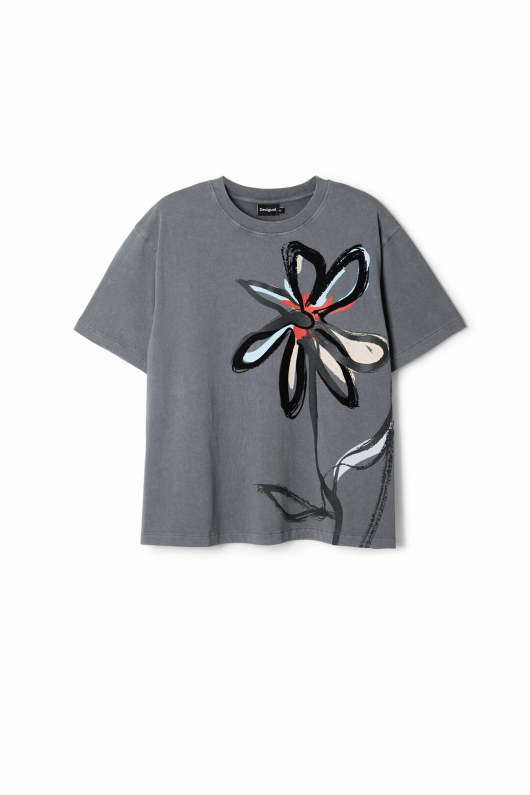 TRICOU GRI CU PRINT FLOARE