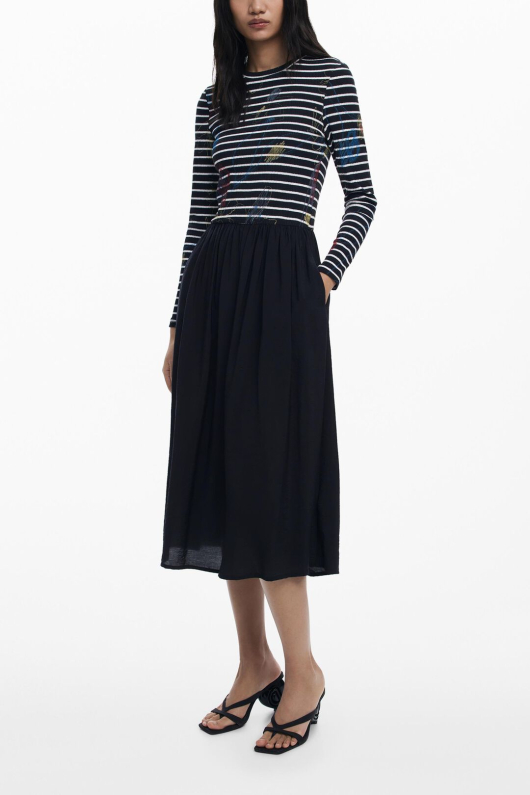ROCHIE MIDI CU DOUA TIPURI DE MATERIALE
