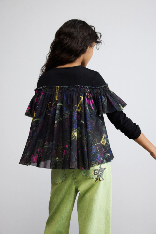 BLUZA CU TULL IMPRIMAT FLORAL