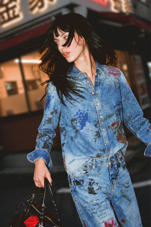 CAMASA DENIM, CU PRINT