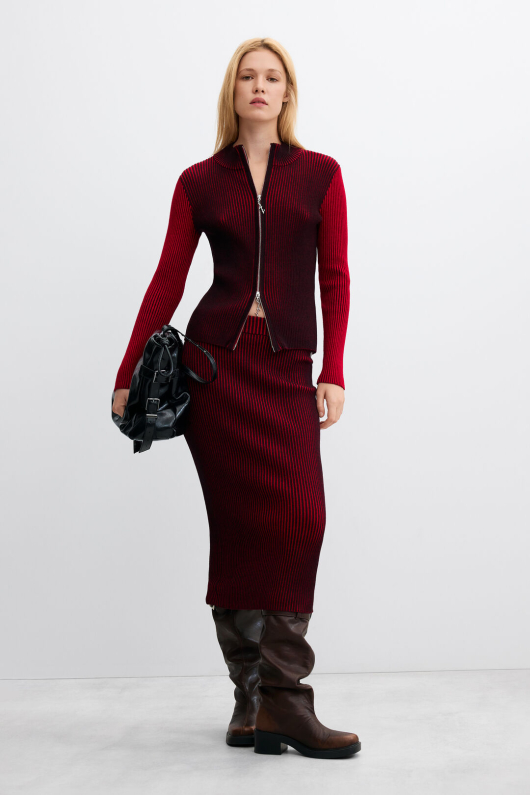 Fusta midi din tricot irizat