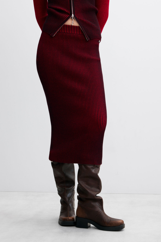 Fusta midi din tricot irizat