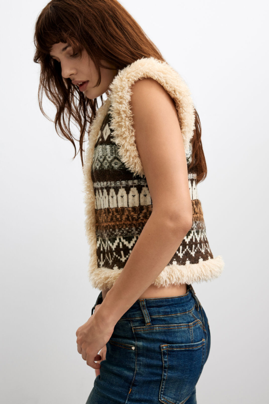 Vesta din tricot jacquard imprimat