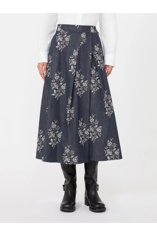 FUSTA LUNGA DENIM CU PRINT FLORAL