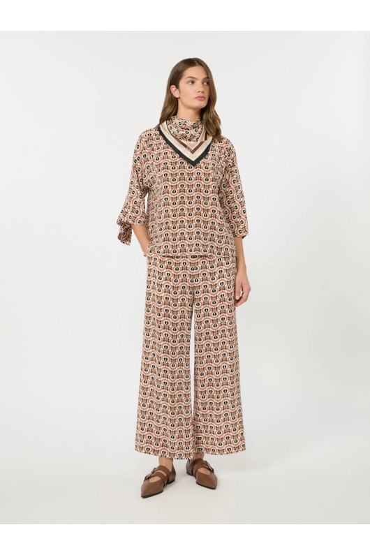 BLUZA CU PRINT GEOMETRIC, DIN MATASE