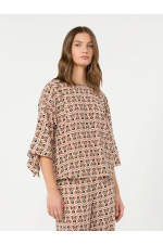 BLUZA CU PRINT GEOMETRIC, DIN MATASE