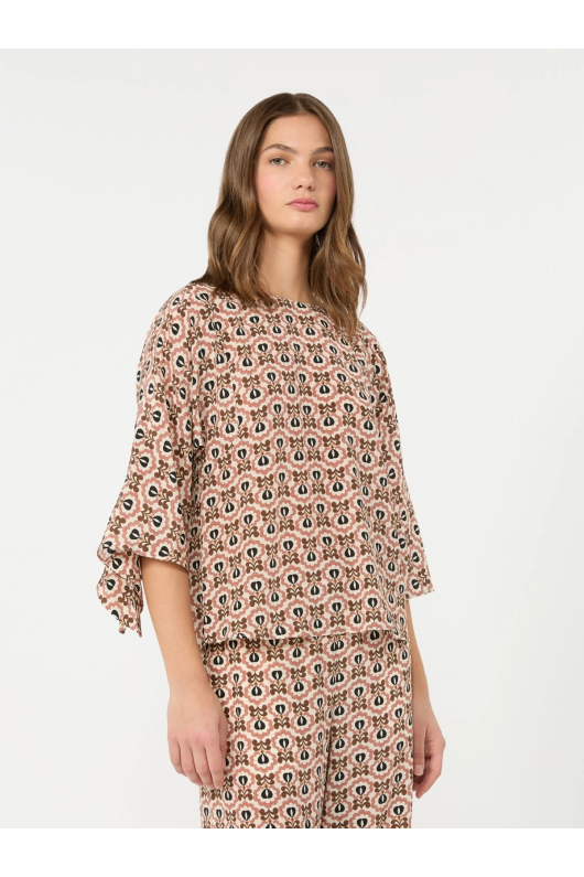 BLUZA CU PRINT GEOMETRIC, DIN MATASE