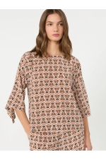 BLUZA CU PRINT GEOMETRIC, DIN MATASE