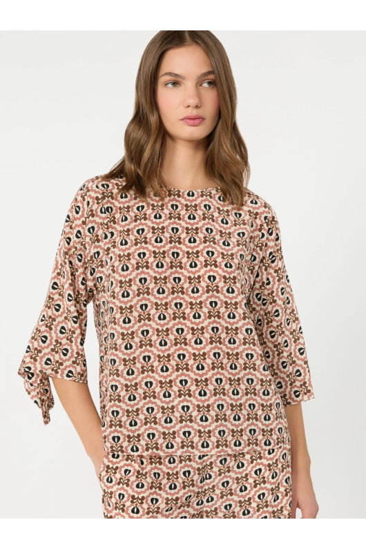 BLUZA CU PRINT GEOMETRIC, DIN MATASE