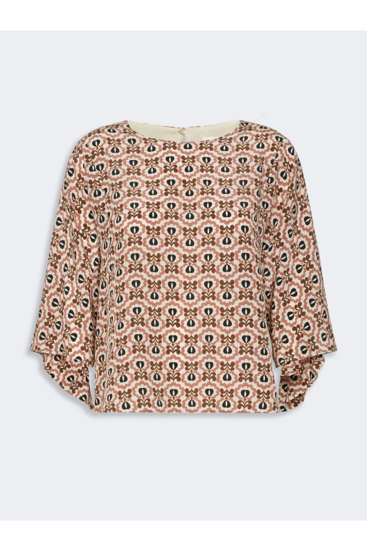 BLUZA CU PRINT GEOMETRIC, DIN MATASE