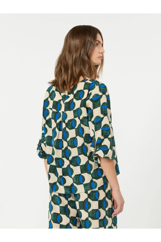 BLUZA CU PRINT GEOMETRIC, DIN MATASE
