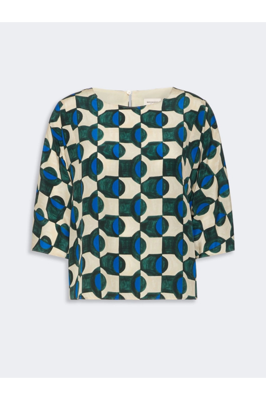 BLUZA CU PRINT GEOMETRIC, DIN MATASE