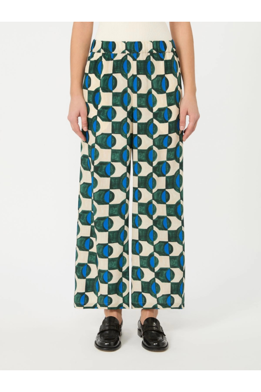 PANTALONI DIN MATASE CU PRINT GEOMETRIC